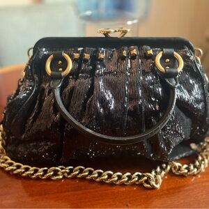 Marc Jacobs Stam Handbag – Black Sequin with Gold Hardware